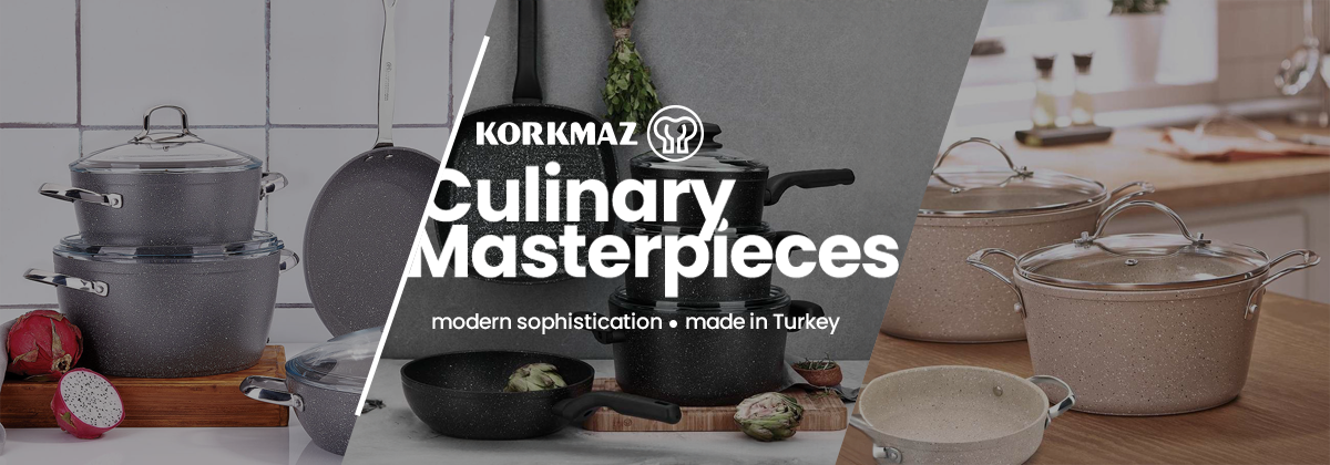 Korkmaz A1272 PCS Creamy Granit Non Stick Stylish 12 PCS Turkish Cookware  set